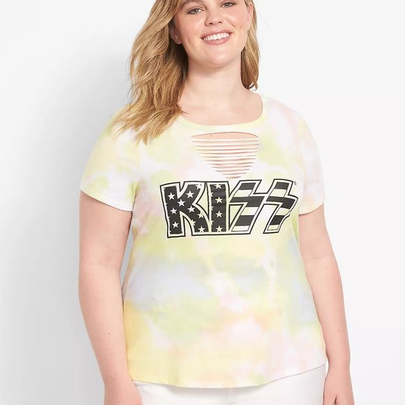 Lane Bryant Tops - Lane Bryant Size 26/28 Kiss Short Sleeve Slash Front Tie Dye Top